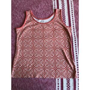 Lands’ End Tank Top Women’s Medium Orange Pattern Casual Sleeveless Cotton